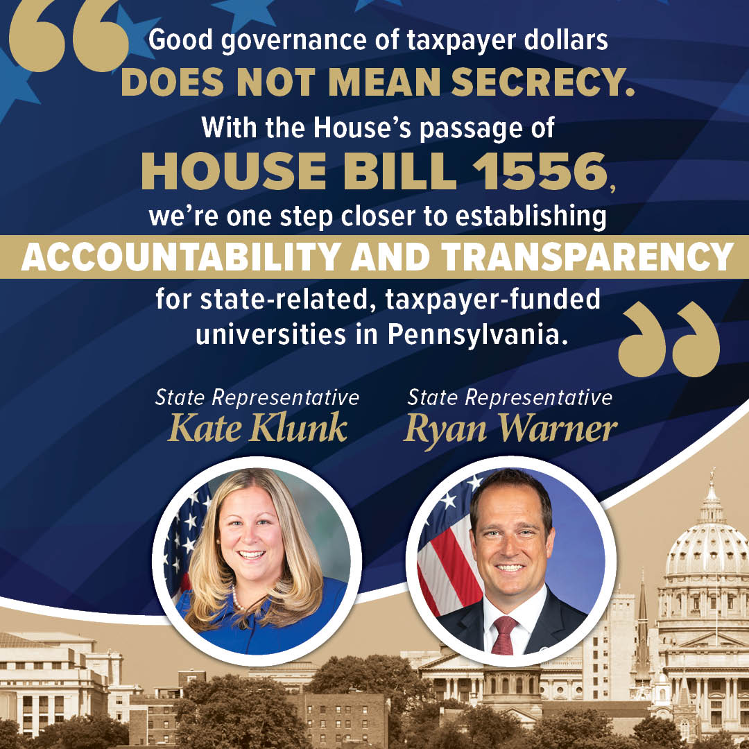 Bill to Increase Transparency for State-Related Universities Passes House, Say Klunk, Warner 